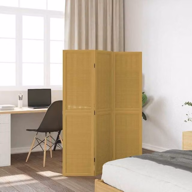 Berkfield Home 3-Panel Room Divider in Brown Solid Paulownia Wood, H: 160 cm x H: 110 cm – 1