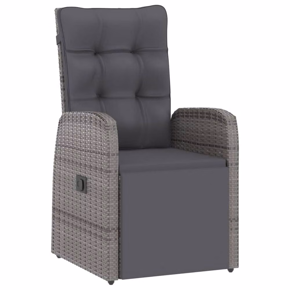 Berkfield Home 7 Piece Grey Poly Rattan Garden Dining Set with Acacia Wood and Polyester Cushions