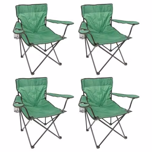 Harbour Housewares Folding Canvas Camping Chairs with Armrests, Pack of 4, Green and Matt Black – 1