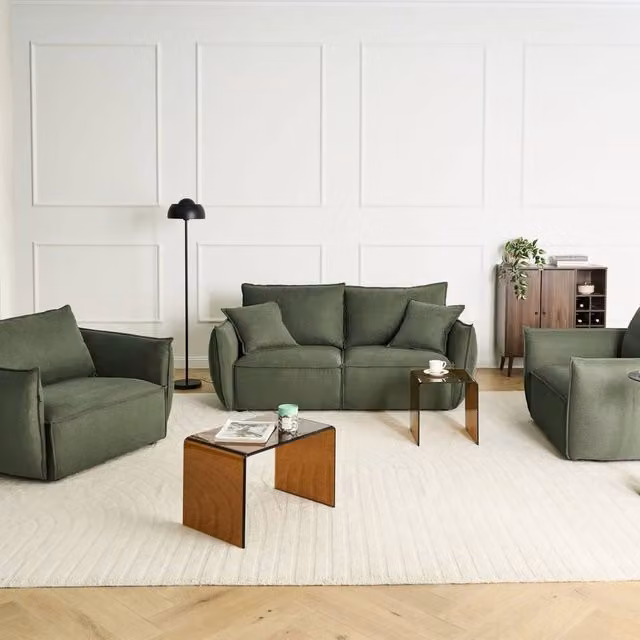 Wyld and Coco Cosy Living Room Set in Green Upholstery
