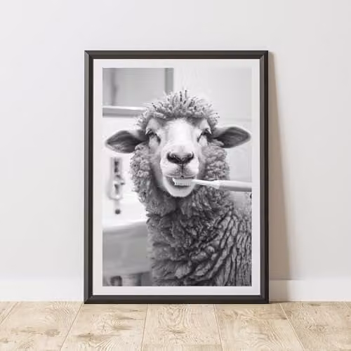 60 Second Makeover Sheep Brushing Teeth Animal Print Paper Poster, A3, Multicolour