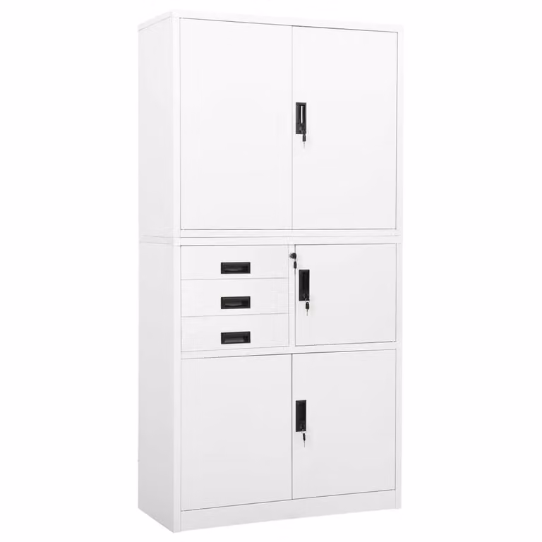 Berkfield Modern White Metal Home Office Cabinet with Hinged Doors and Internal Drawers W/D/H: 90 x 40 x 180 cm