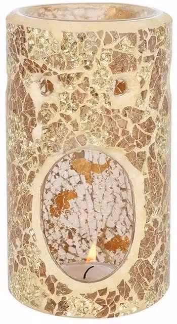 KDMD Gold Pillar Crackle Glass Tealight Oil Burner