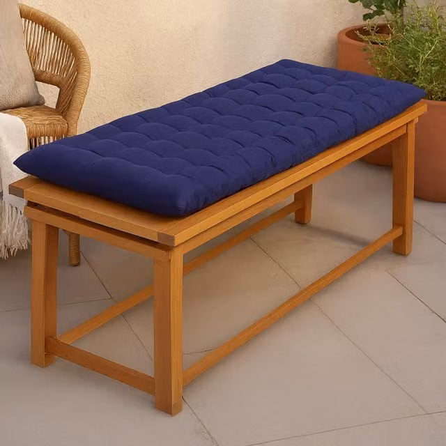 Homescapes Luxury Cotton Garden Bench Cushion in Navy Blue, Width: 143 cm
