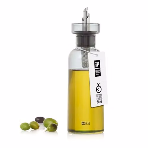 AdHoc AromaPour Grey Glass Oil and Vinegar Bottle, 300ml Non-Drip Dispenser – 1