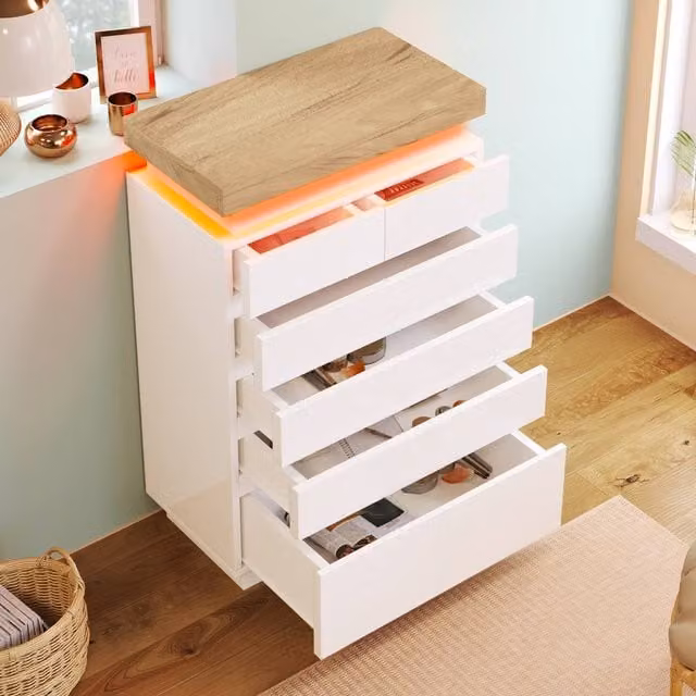 Merax White High Gloss Chest of Drawers with Integrated LED Lighting
