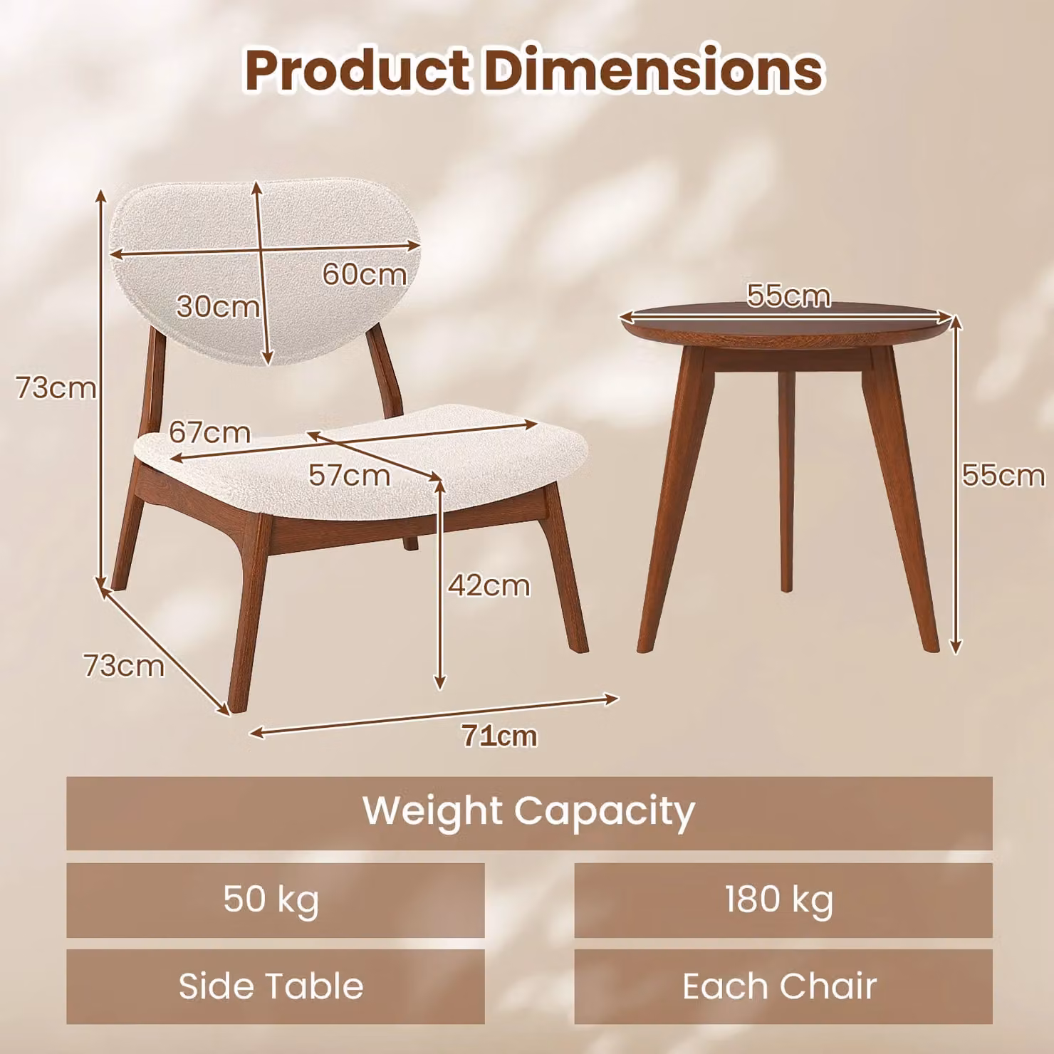 Costway 3 Piece Mid Century Patio Bistro Set with Upholstered Chairs and Side Table in Beige – 2