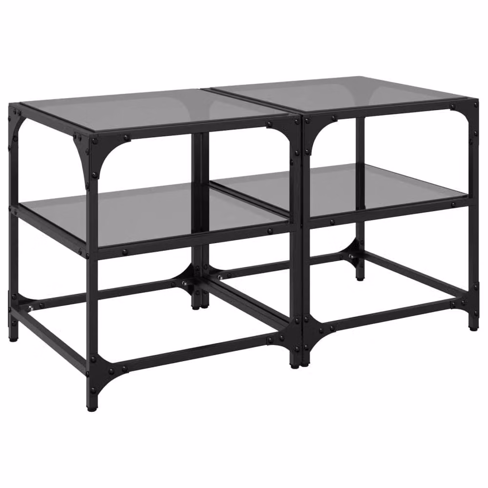 Berkfield Home Set of 2 Decorative Square Coffee Tables with Black Glass Tops and Steel Legs, W/D/H: 40 x 40 x 45 cm – 3