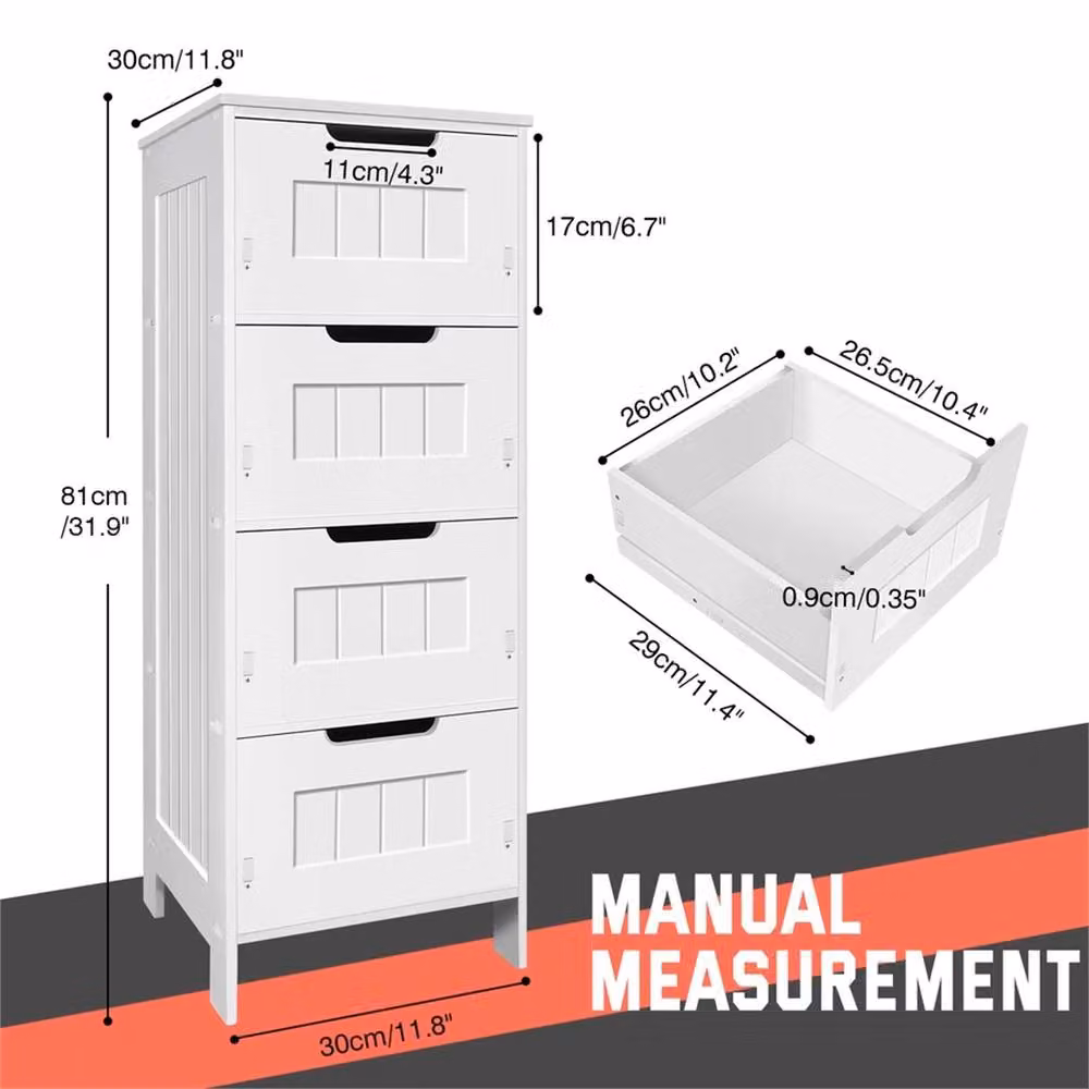 Nordara Modern White Wood Bathroom Cabinet Storage Unit with 4 Drawers – 2