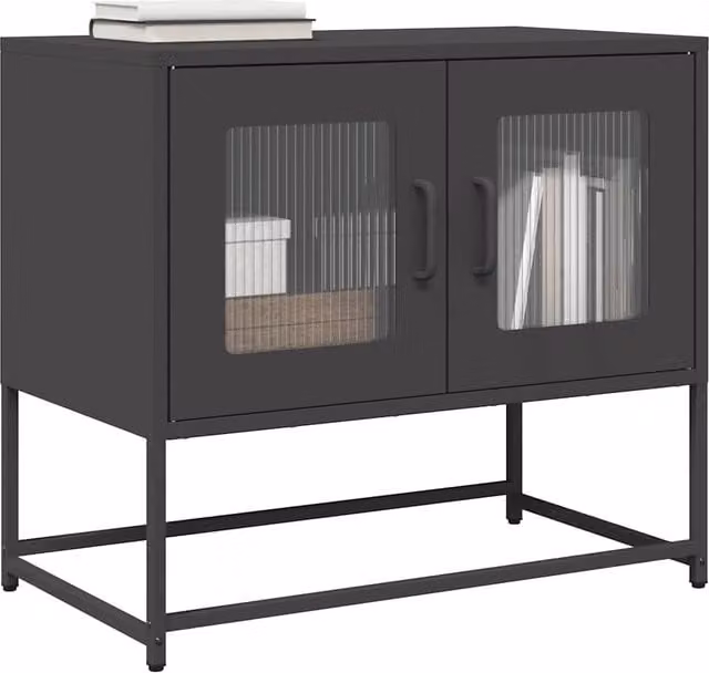 Berkfield Home Industrial TV Cabinet in Black Matt Cold-rolled Steel, W/D/H: 68 x 39 x 60.5 cm – 1