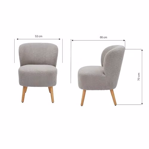 GFW Evie Grey Bouclé Fabric Accent Chair with Armrests and Wooden Legs – 2