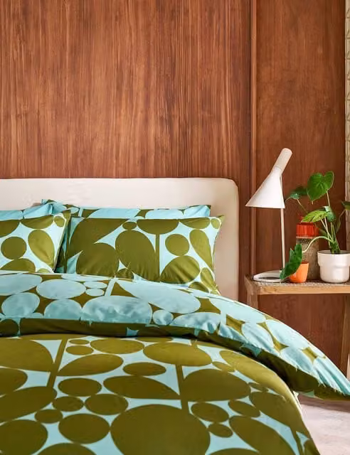 Orla Kiely Green Mix Floral Pure Cotton Bedding Set with Pillowcase, 200 x 200 cm