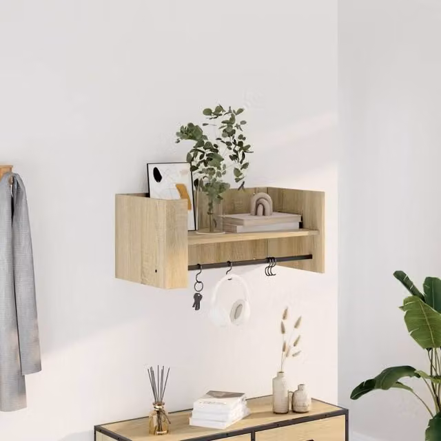Berkfield Home Wall Mounted Cube Shelf in Sonoma Oak, Beige, W/D/H: 70.5 x 35 x 30.5 cm