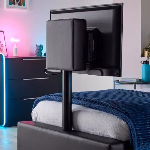X-Rocker AVA Black Synthetic Leather Double TV Bed with Rotating 55 inch TV Mount, Storage, Cable Management and RGB LED Underbed Lighting, W/D/H: 140 x 200 x 108 cm – 7
