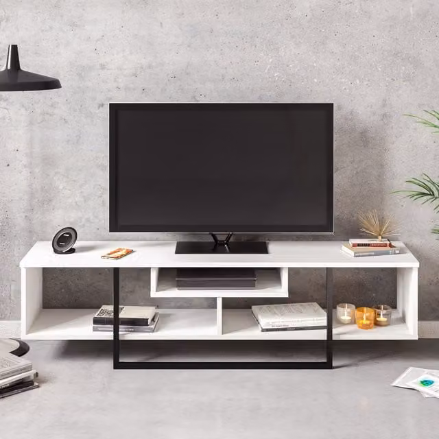 Asal Minimalist TV Unit in White and Black
