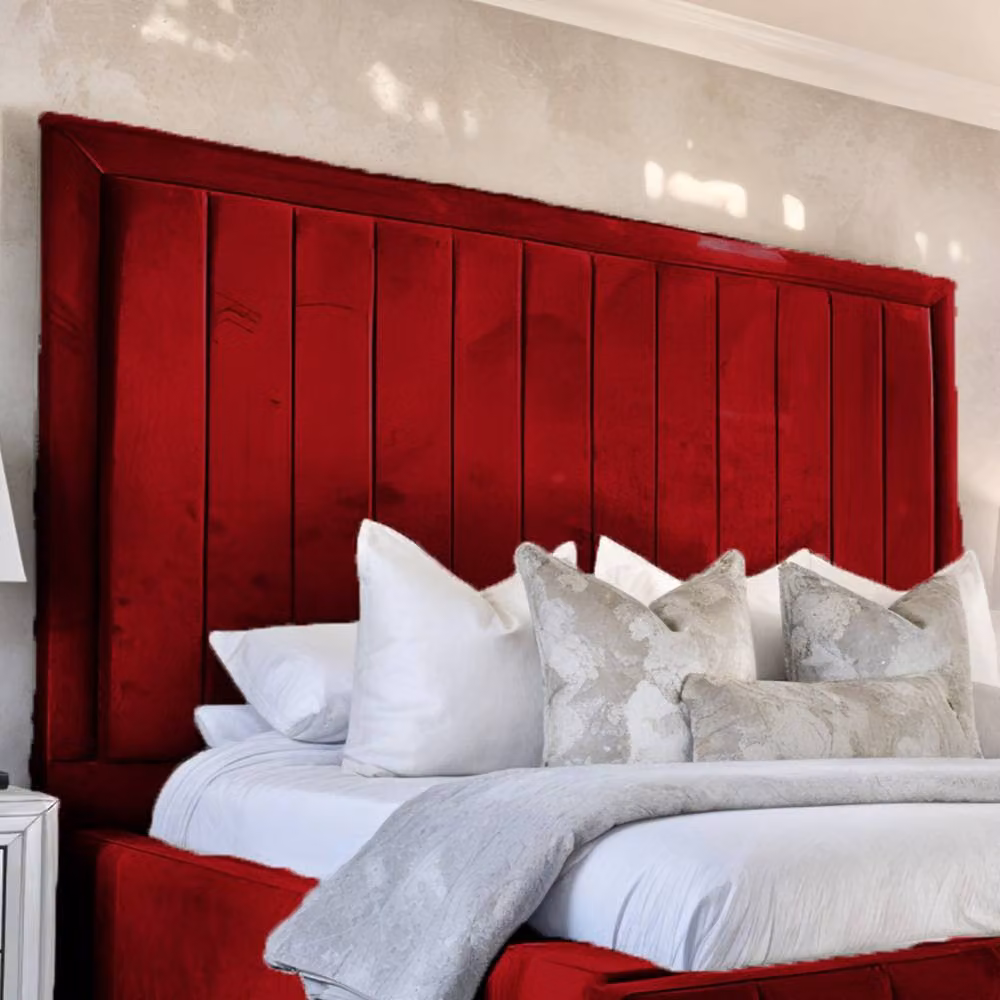 UK Bed Furniture Geneva Upholstered Velvet Bed Frame in Red, W/D/H: 140 x 200 cm – 2