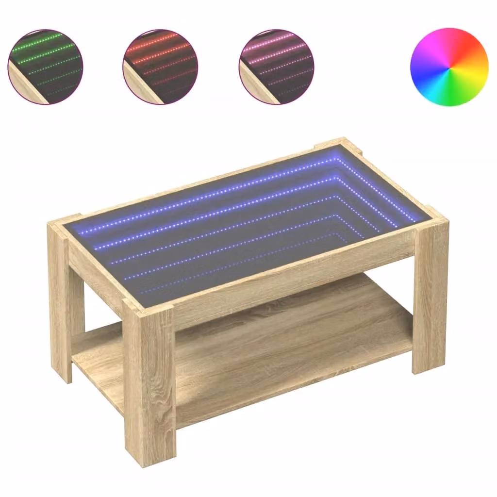 Berkfield Home Modern LED Coffee Table in Sonoma Oak Brown, W/D/H: 93 x 53 x 45 cm – 2