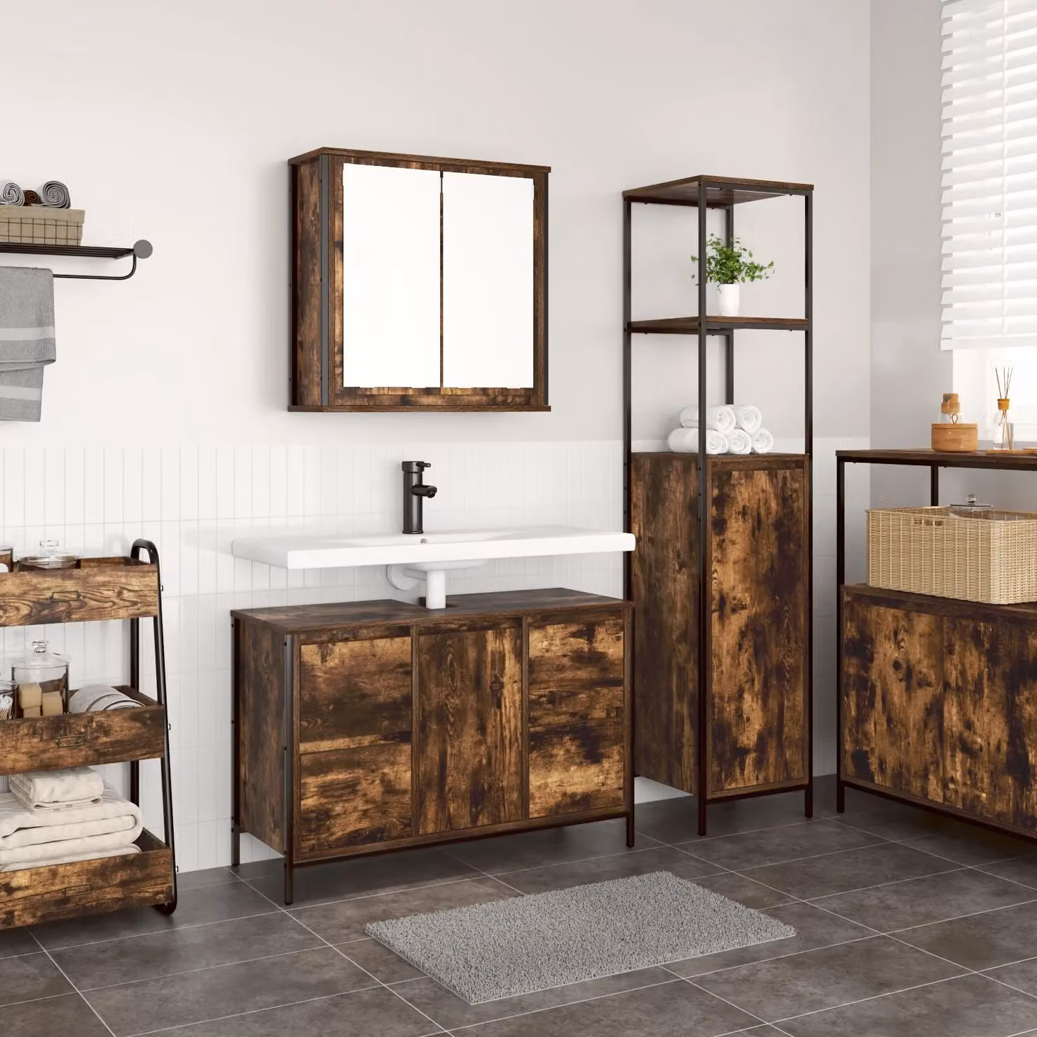 Berkfield Home 2-Piece Modern Bathroom Furniture Set in Brown Smoked Oak Engineered Wood – 3
