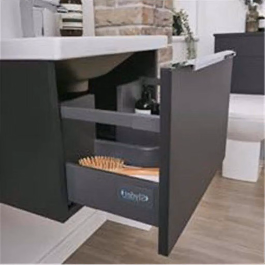 Clifton Matt Dark Grey Wall Hung Drawer Unit and Twin White Ceramic Basin W: 120 cm, D: 37.5 cm, H: 35.5 cm – 3
