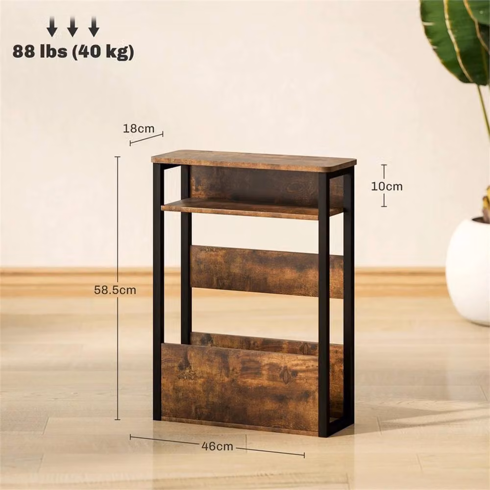 Nordara Industrial Narrow Side Table with Storage in Black and Brown – 2