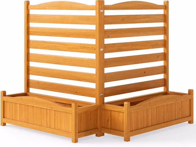 COSTWAY Decorative Orange Wooden Garden Fence with Freestanding Planter Box