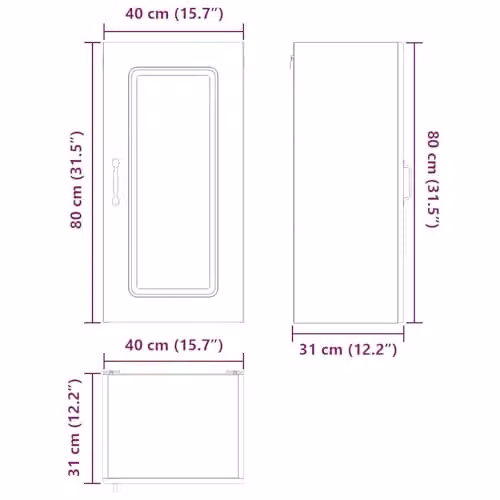 vidaXL Modern White Wall-Mounted Kitchen Wall Unit with Hinged Doors, W/D/H: 40 x 31 x 80 cm