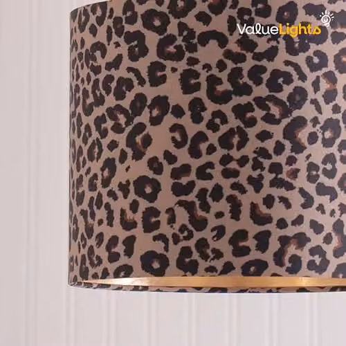 ValueLights Oasis Leopard Print Fabric Ceiling Lamp Shade with Metallic Gold Inner Drum, Width: 25 cm – 4