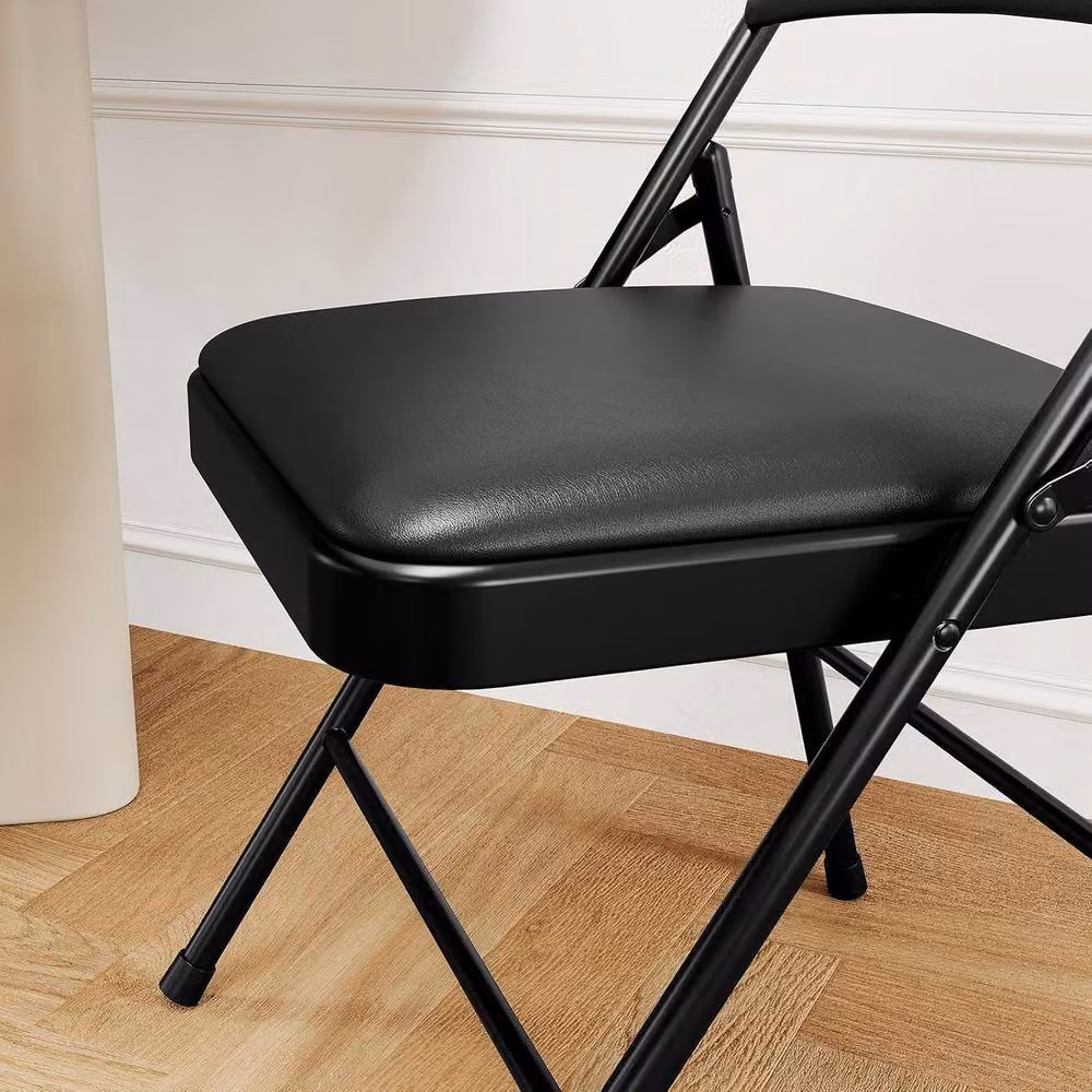 London Boutique Set of 4 Black Synthetic Leather Folding Chairs with Padded Cushions – 6