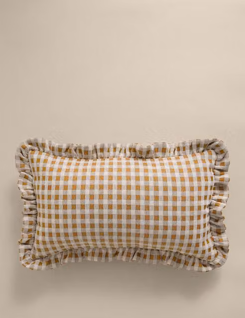 M&S Chenille Woven Gingham Bolster Cushion in Yellow
