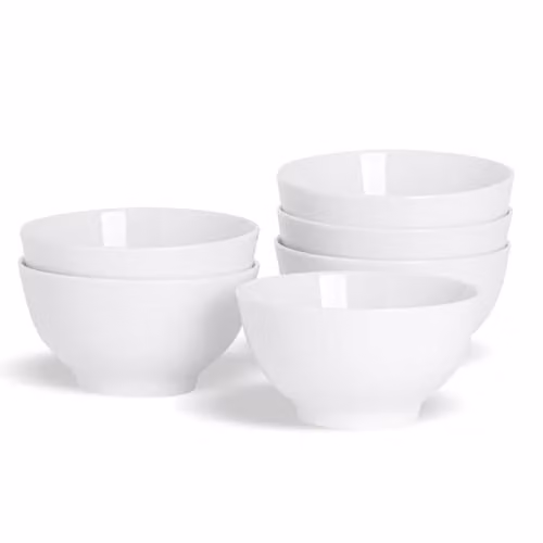 Argon Tableware White Porcelain Rice and Dessert Bowls, Pack of 6 – 1
