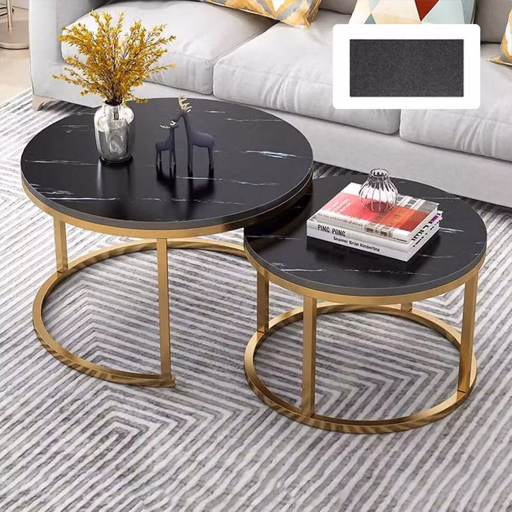 EONLION Set of 2 Round Nesting Coffee Tables in Black – 3