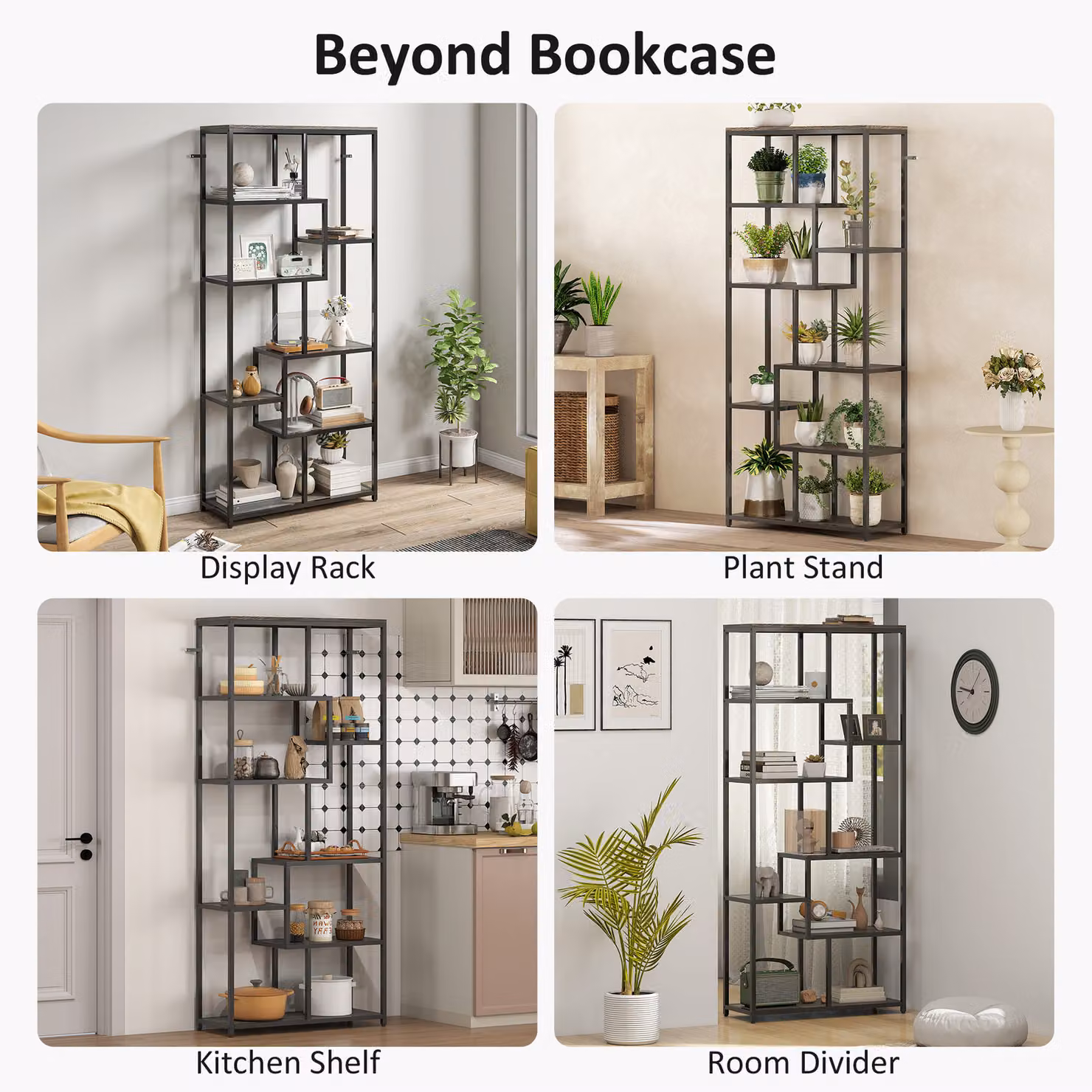 HOMCOM Seven-Tier Geometric Metal Bookcase in Grey and Black – 4