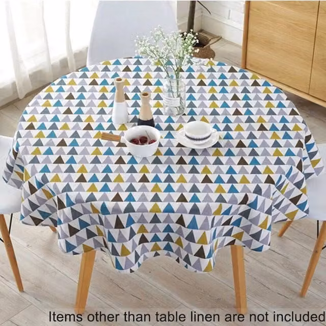 NESTLUNE Multicoloured Round Cotton Linen Tablecloth for Garden and Dining, W x W: 100 x 100 cm