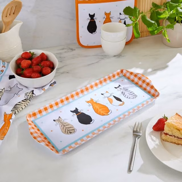 Ulster Weavers Cats In Waiting Small Rectangular Melamine Tray, Orange, W/D/H: 17.0 x 17.0 x 3.0 cm