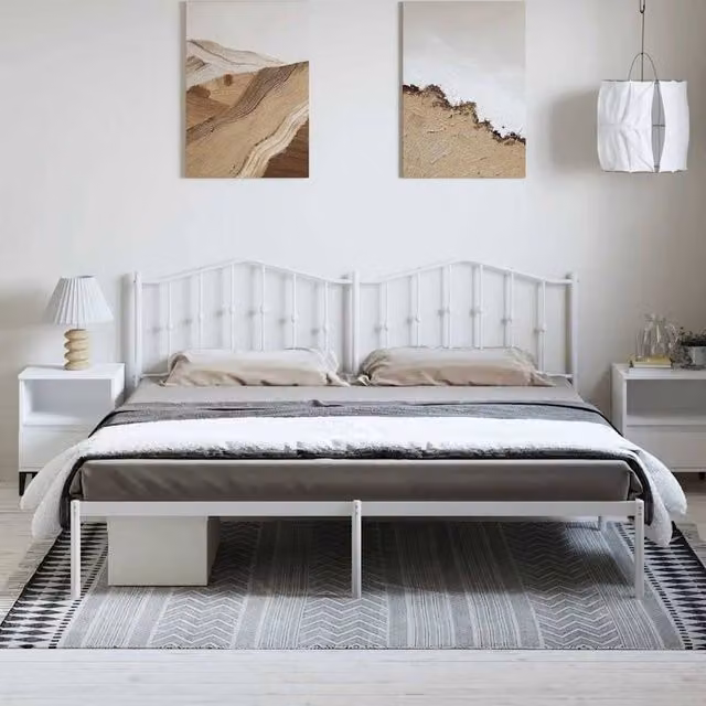 Berkfield Home Metal Bed Frame with Headboard in White, W/D/H: 183 x 98 x 187 cm