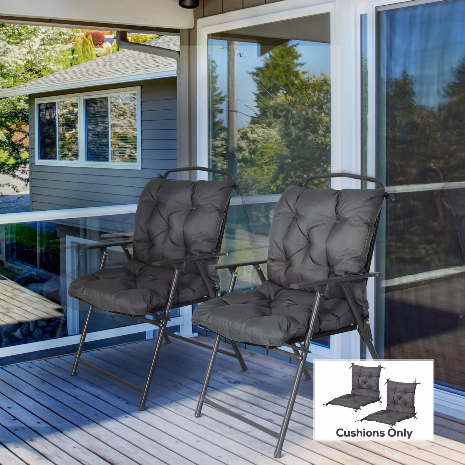 Outsunny Set of 2 Grey Water-Repellent Outdoor Seat Cushions, W/D/H: 50 x 98 x 8 cm – 2