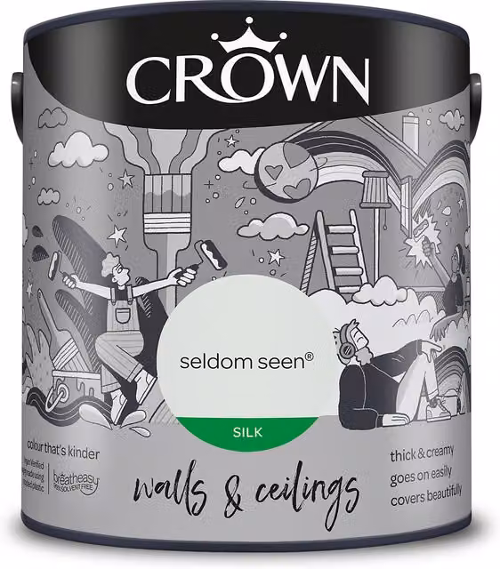 Crown Walls and Ceilings Silk Emulsion in Seldom Seen, Silver, 2.5l