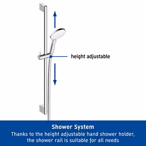 Duravit Universal Shower System with 3-Jet Hand Shower, Shower Rail and Anti-Twist Hose, Chrome/White, Wall Bar Height: 70 cm – 2