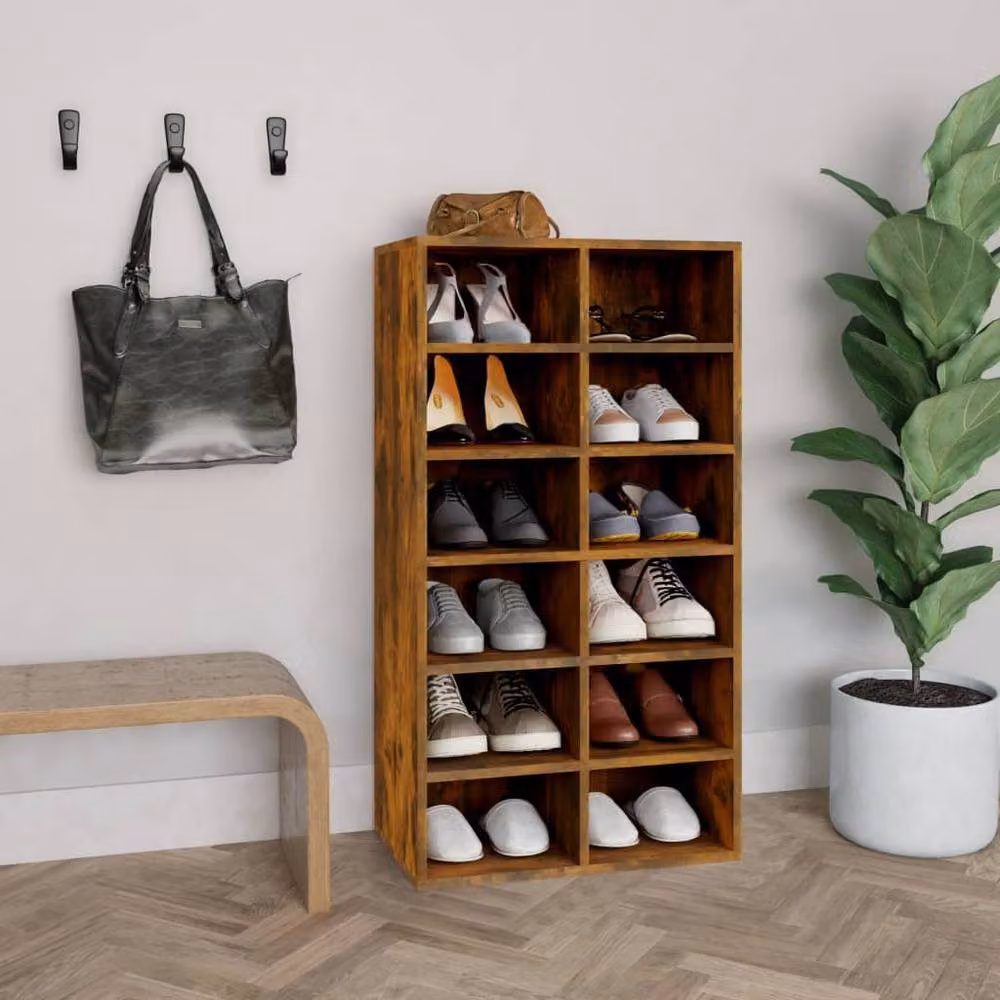 Berkfield Home Smoked Oak Shoe Rack in Brown, W/D/H: 54 x 34 x 100.5 cm – 2