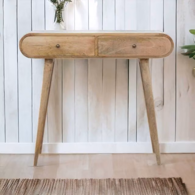 STILVORA Mid-Century Mango Wood 2 Drawer Console Table in Brown