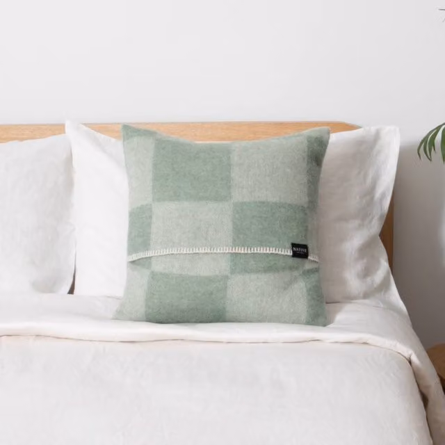 Native Natural Green Checked Wool Square Cushion W/D/H: 45 x 45 x 45 cm