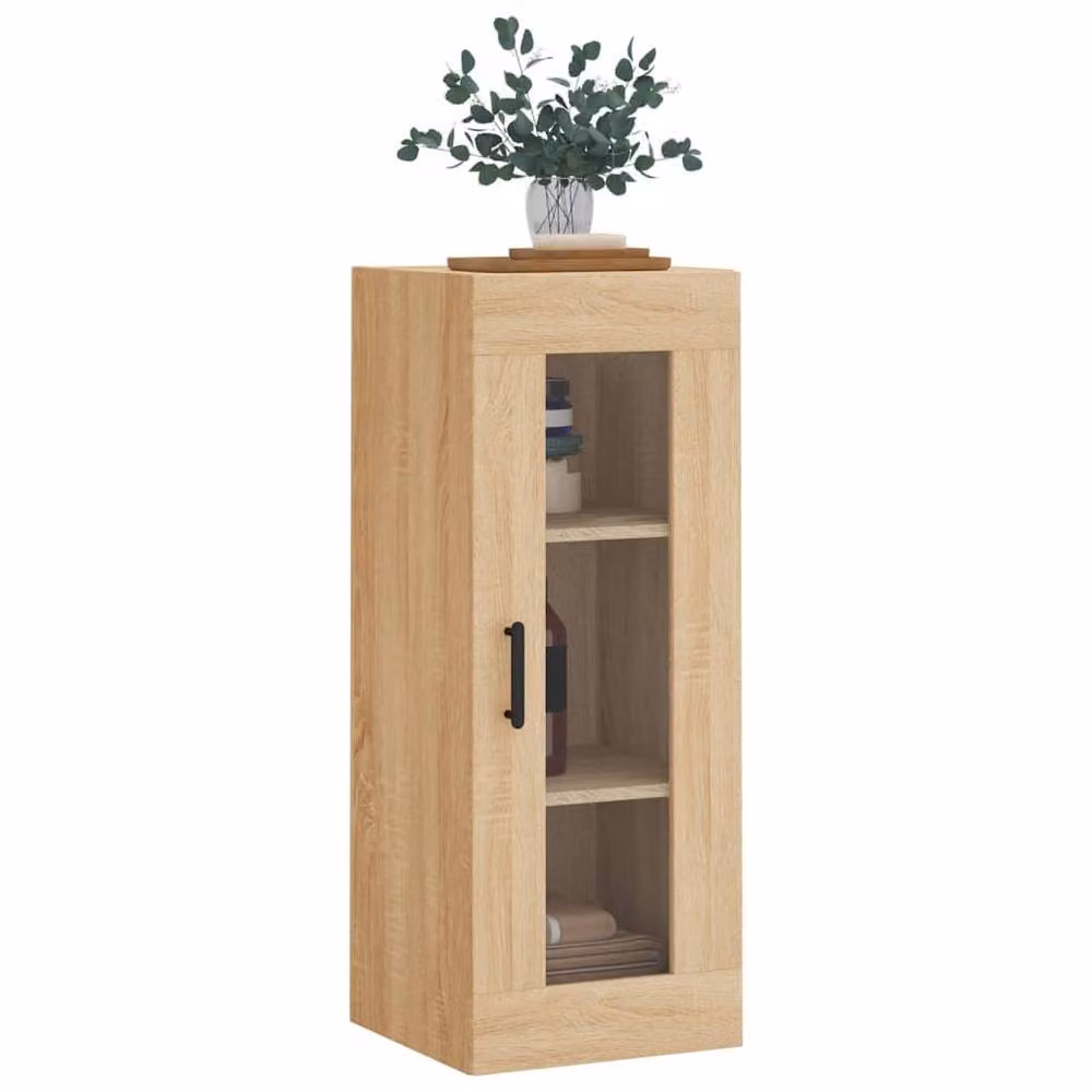 Berkfield Home Wall Mounted Sonoma Oak Cabinet with Glass Doors in Light Brown, W/D/H: 34.5 x 34.5 x 90 cm – 3
