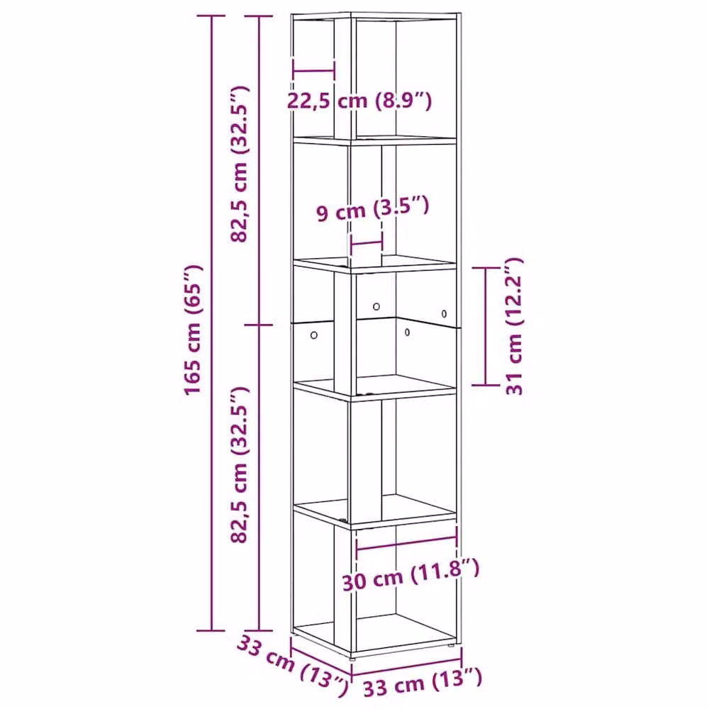 Berkfield Home Stylish Corner Cabinet in Black Oak, W/D/H: 33 x 33 x 164.5 cm – 5