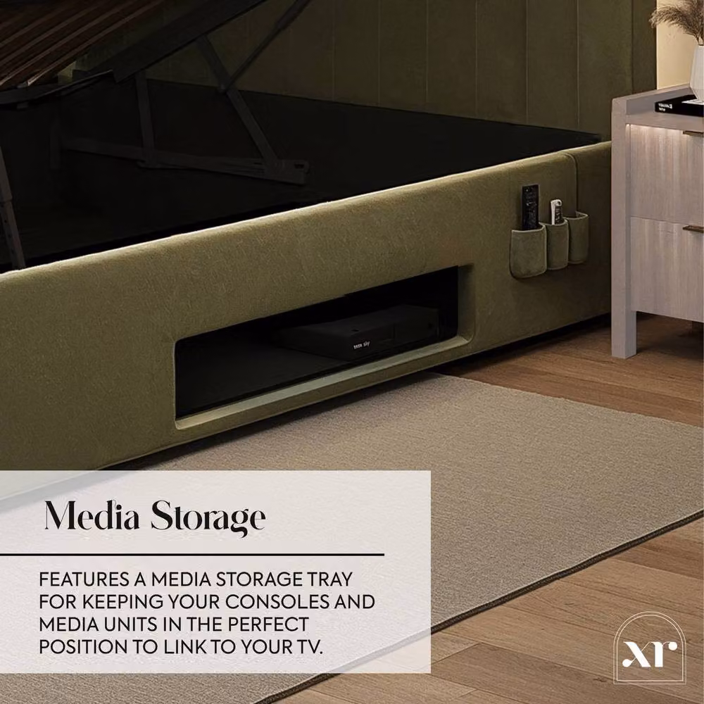 X Rocker Maisie 5.1 Ottoman TV Lift Bed with Surround Sound, App Controlled LED and USB Charging Port in Green Velvet, Size: Double (140 x 200 cm) – 4