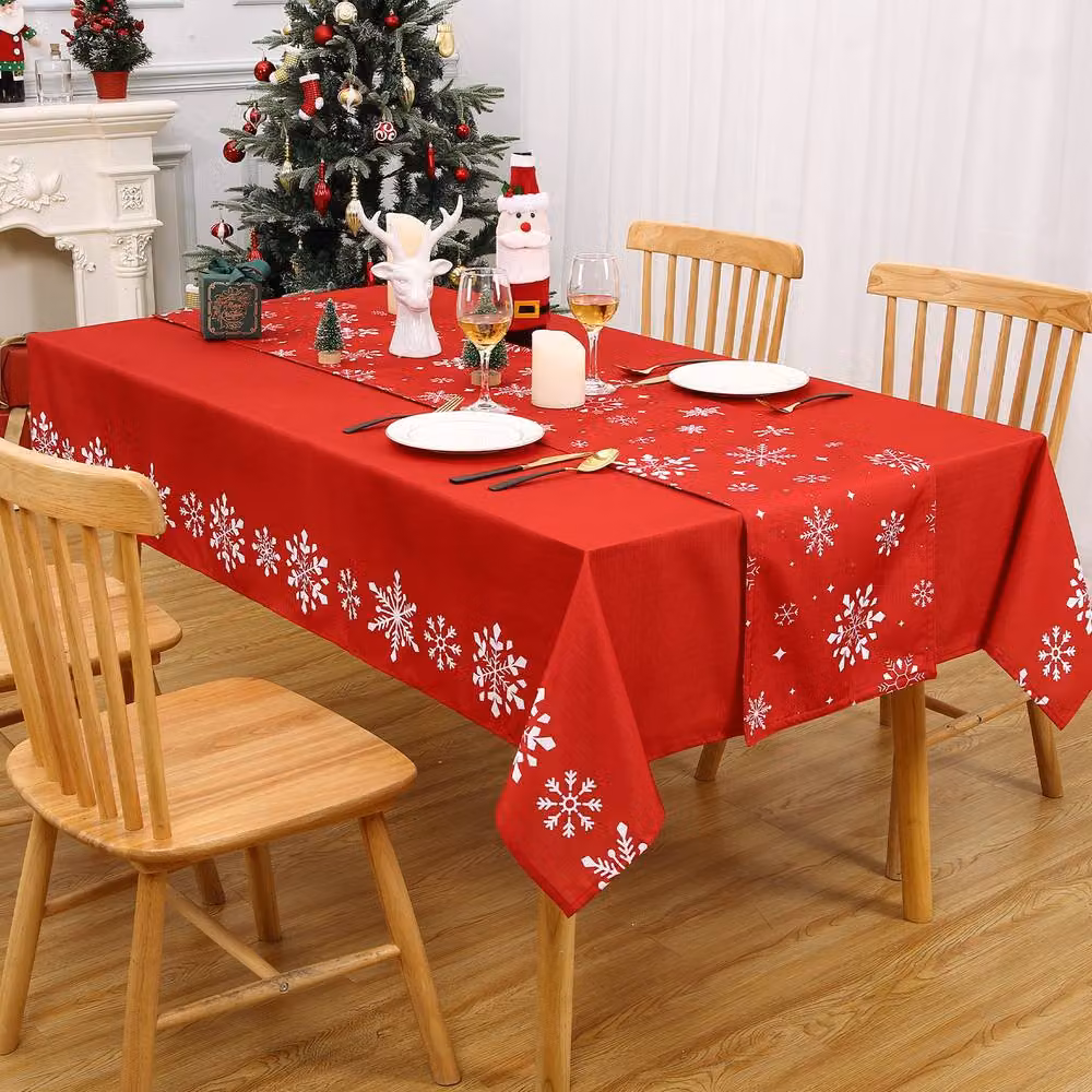 London Boutique Red Christmas Snowflake Rectangular Tablecloth, W: 137.16 cm, D: 200.66 cm – 2