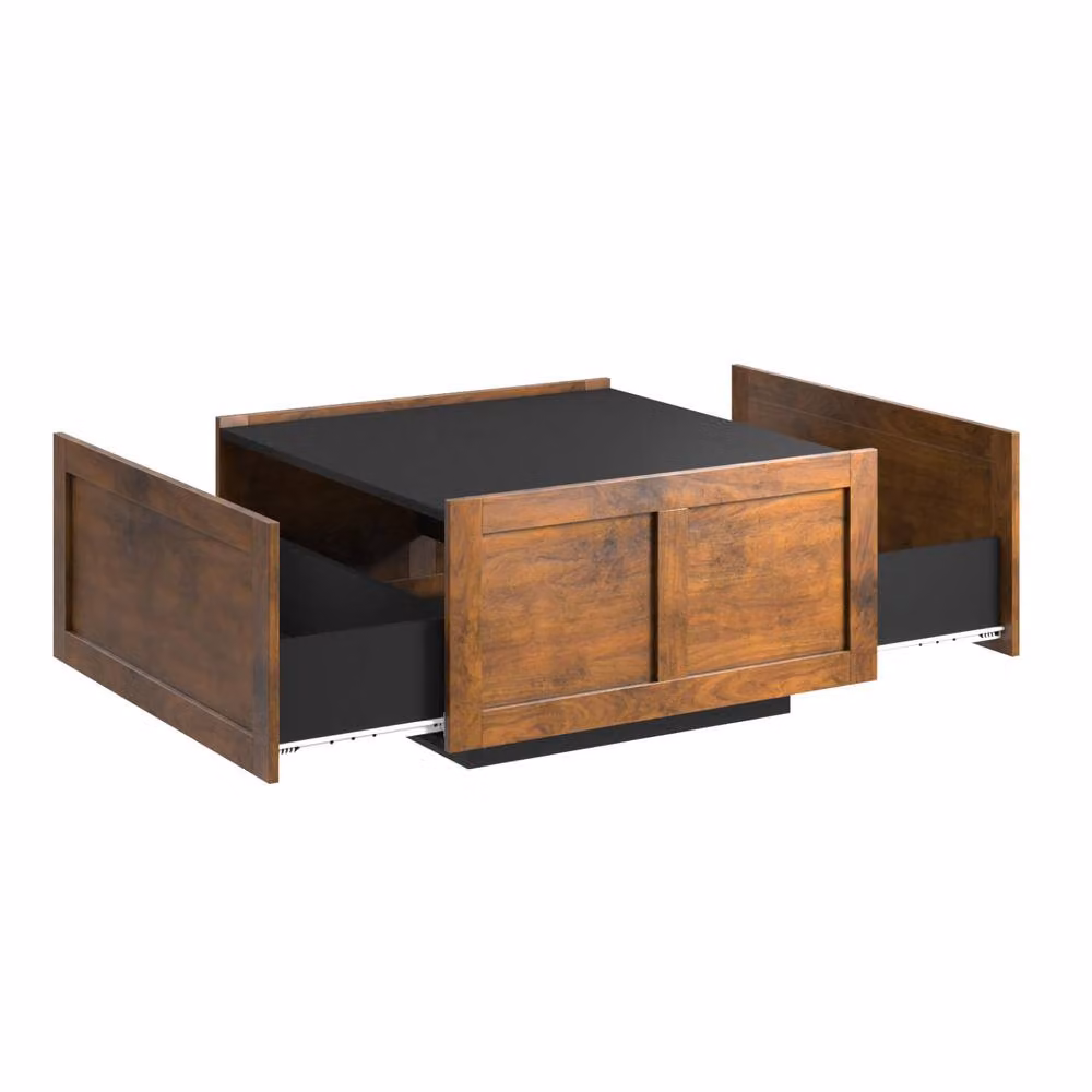 KEEPREAPER Mid-Century Brown Square Farmhouse Coffee Table with 2 Storage Drawers – 3