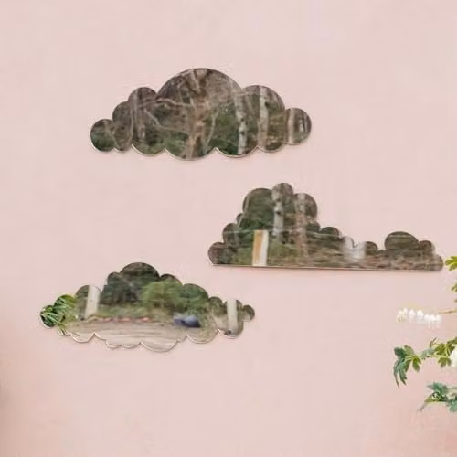 Primrose Cloud Silhouette Acrylic Decorative Frameless Mirror Wall Art Set of 3 in Silver