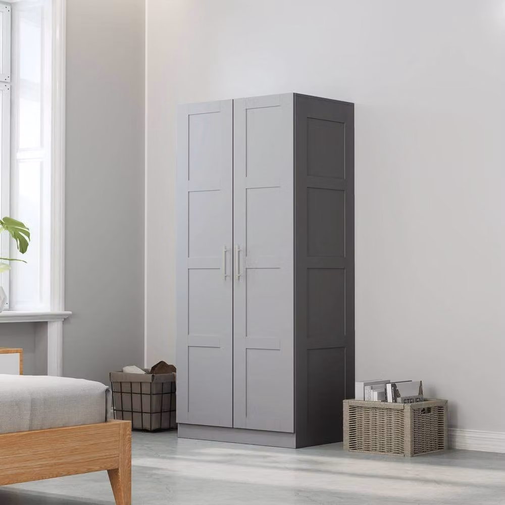 STILVORA Modern Grey Double Wardrobe with Soft Close Hinged Doors and Internal Shelves – 2