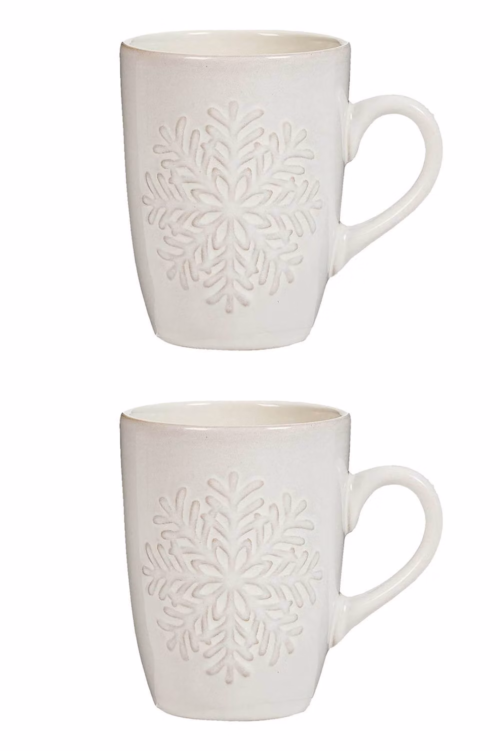 Dibor Set of 2 White Snowflake Ceramic Christmas Mugs, H: 11.1 cm, W: 8.7 cm – 2