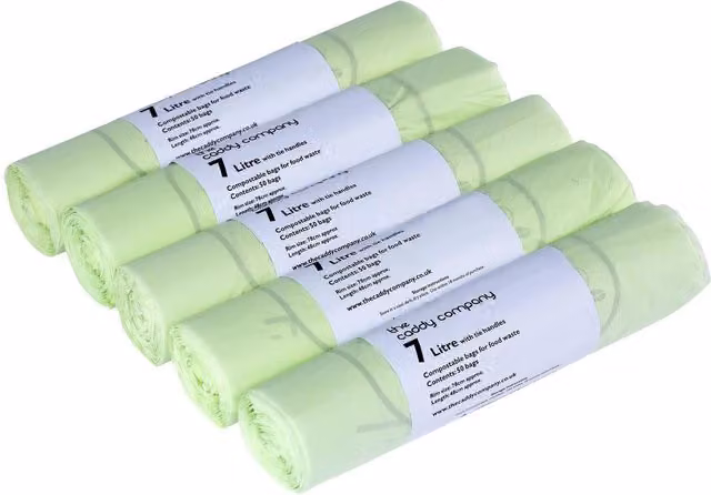 Caddy Company Compostable Food Waste Bin Bags with Tie Handle, Green, 7 l
